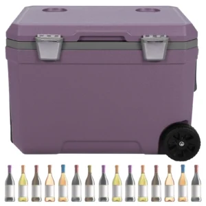 45L PU Portable Rolling Cooler with Pull Rod & Wheels Wheeled Insulation Box Anti-Slip for Camping/Picnic/Fishing/Boat/Barbecue